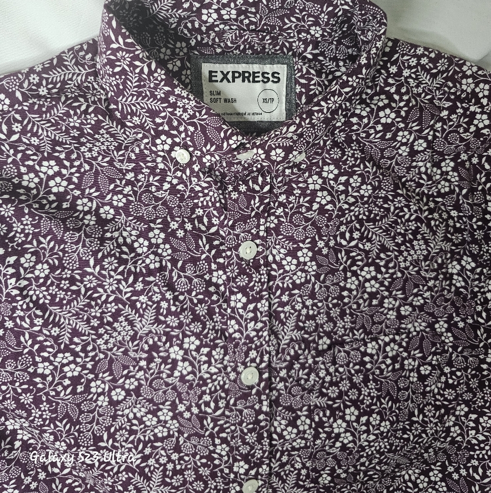 Express Men's Dark Purple Floral Button Down Shirt